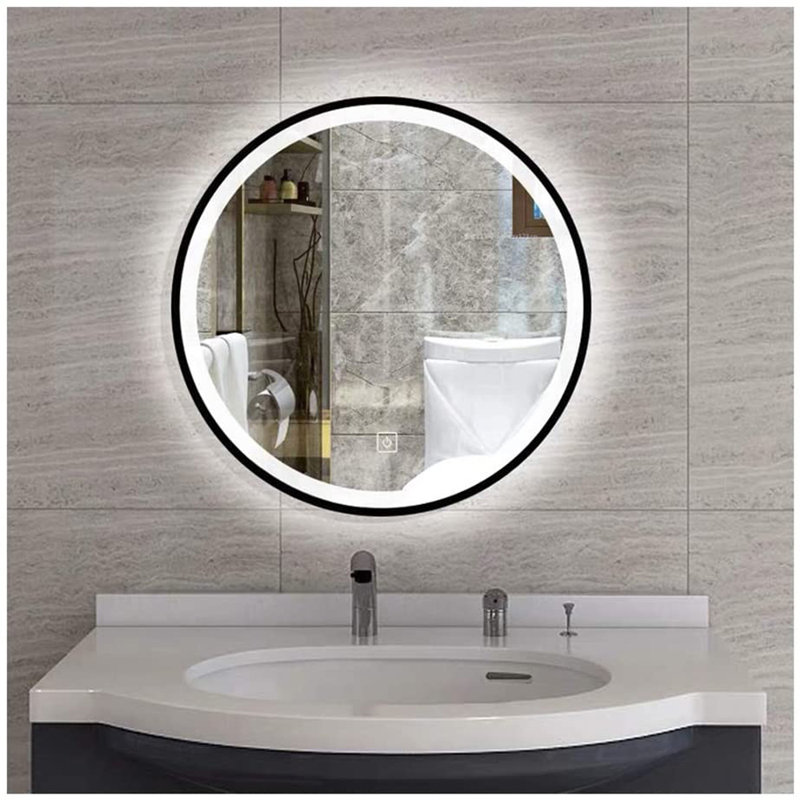 Latitude Run® LED500 B19.7”Round Mirror For Bathroom, LED Black Circle ...